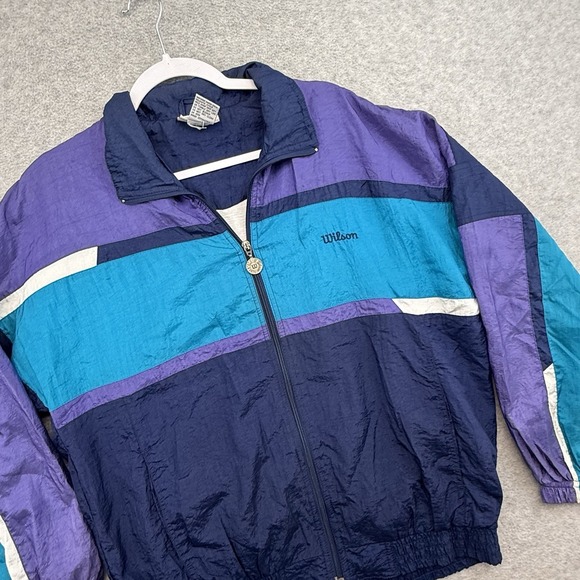 Vintage Wilson Jacket Men M Purple Teal Colorblock Windbreaker 80s 90s Bomber - Picture 2 of 7